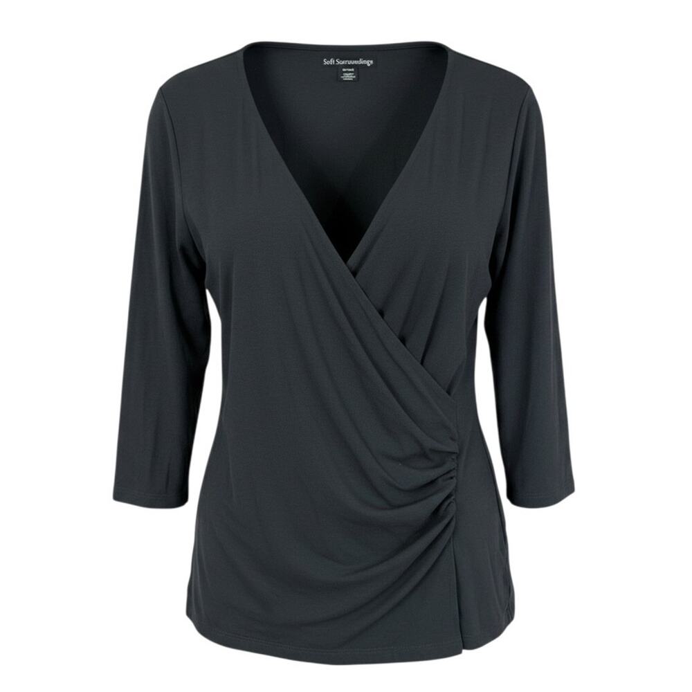 Soft Surroundings Gray Cross Wrap Top Medium Made in Peru Cotton Blend Tunic - Picture 2 of 10